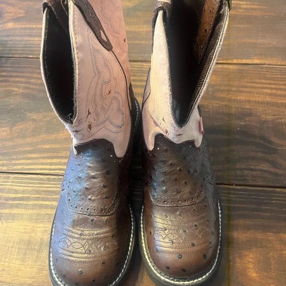 Pink and Brown Ladies Gypsy Western Boot w/ Ostrich Print (L9935) (worn once) - Picture 2 of 16
